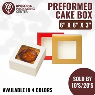 Square Pre-formed Cake Box – 6x6x3in | With Window | White / Red / Gold / Kraft (10pcs or 20pcs)
