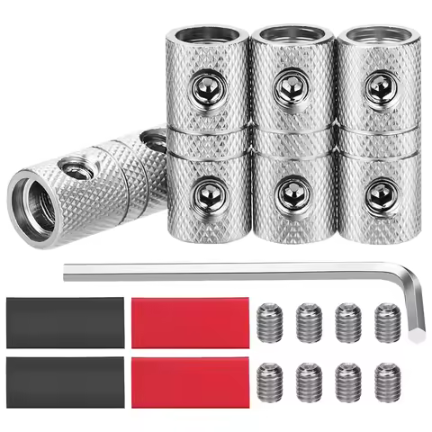 4Pcs 0 Ga Battery Cable Coupler with Heat Shrink Tubing 0 Gauge Wire Couplers Brass Car Stereo Power