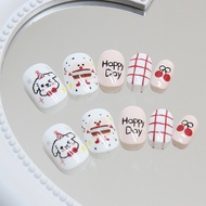 Cute Birthday Puppy Nails Red Cherry Fake Nails