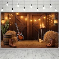 BlissYard Western Cowboy Backdrop Banner 71 x 43 inches Wild West Decor Wooden House Barn Photo Back
