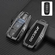 Luminous Silicone Buttons Zinc Alloy Smart Car Key Fob Case Cover Leather Keychain Remote Holder She