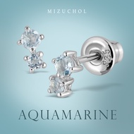 Mizuchol-ต่างหูเงินแท้ชุบทองคำขาว Ocean Bubbling Earrings - พลอย Aquamarine