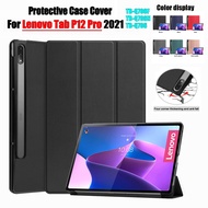 [Sleep/Wake] For Lenovo Tab P12 Pro 12.6-inch 2021 P12Pro TB-Q706F TB-Q706N TB-Q706 Tablet Protection Case Fashion Tri-fold Solid Color Flip Leather Cover Fold Stand