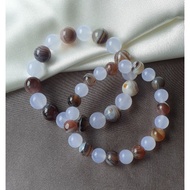 Botswana Agate with Hetian White Jade Crystal Bracelet (630)