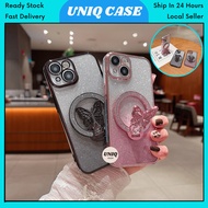 IPH 11 12 13 14 15 16 17 Plus Pro Max 2 in 1 gradient shining butterfly stand phone case casing cove