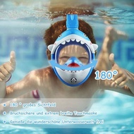 หน้ากากดำน้ำสำหรับเด็ก หน้ากากดำน้ำเด็ก เทคโนโลยีป้องกันหมอกและป้องกันการรั่ว มุมมอง 180 ° และรูปร่างฉลาม Kids Snorkel Mask