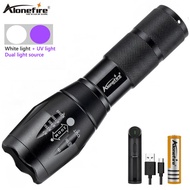 Alonefire E17 T6+395nm LED Dual Light Source Rechargeable UV Flashlight Fluorescent Agent Black Ligh
