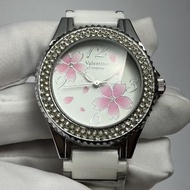 全新 Valentino Coupeau 櫻花紛飛晶鑽框陶瓷+不鏽鋼帶女錶 范倫鐵諾 古柏 白色 手錶 小款