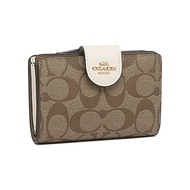 [Coach] COACH Wallet FC0082 C0082 Khaki x Chalk 2 Signature PVC Leather Medium Corner Zipper Wallet Women [Outlet Item] [Brand]