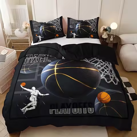 3pcs Vibrant Sports Basketball Duvet Cover Set - Soft, Breathable, HD Printed Bedding with 1 Duvet C