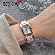 [Original] Bonia BNB10753-2517 Elegance Retangle Sapphire Women's Watch with Silver Dial Rose Gold S