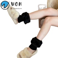 WON Fur Boots Cover, Solid Color Thickened Leg Warmers,  Harajuku Knitted Calf Socks Gift