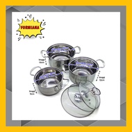 FM - stainless steel pan set THICK CG-1 multi-purpose pan set thick glass lid pan/