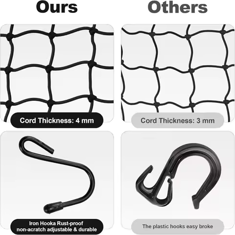 Secure Your Gear in Seconds! 6-Hook Motorcycle Bungee Net - Stretches to Hold Almost Anything.
