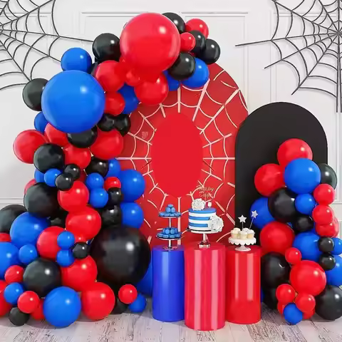 95Pcs Red Black and Royal Blue Latex Balloon Garland Kit for Super Spider Hero Party Boys Kids Birth