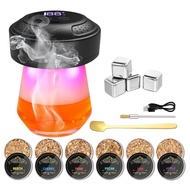 CHERRYQUEEN Electric Whiskey Smoker Kit with LED Screen Ambient Light 4 Ice Balls 6 Wood Chips - Ide