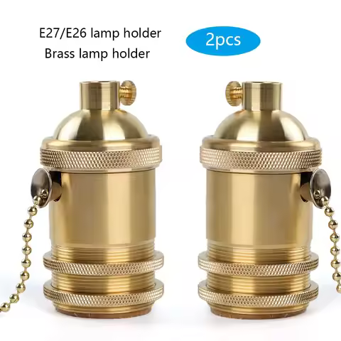 Vintage Antique Brass Lamp Holder with Pull Chain Switch, E27/E26 Socket for Ceiling Pendant/Floor/T