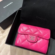 Chanel caviar coin bag L size pink  桃粉紅色魚子醬皮琺瑯銀扣 散子包  銀包