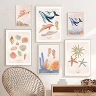 Boho Plant Marine Fauna Poster Sea Star Shell Cartoon Nordic Picture Nursery Wall Art Print Canvas P