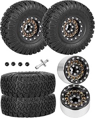 RCarmubWow 1.9 Beadlock Tire Set 1.9" Wheels and Tires for 1/10 RC Crawler SCX10 90046 AX103007 TRX4