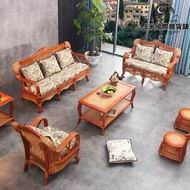 藤沙發小戶型三人茶幾藤藝條編藤椅五件套組合客廳藤製木傢俱單人