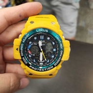 *lotus 運動錶 計時鬧鈴雙顯運動錶-黃 $450