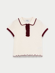 [Pomelo] เสื้อแต่งระบายสีตัดกัน / Contrast Trim Ruffle Top