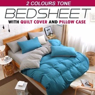 [ SG Local Seller ] Luxury Reversible 2-Tone Design Fitted Bedsheet With Quilt Cover Set T1805 [ By 