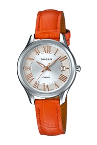 Casio Sheen นาฬิกาข้อมือผู้หญิง สายสหนังแท้ รุ่น SHE-4050L,SHE-4050L-7A - สีส้ม