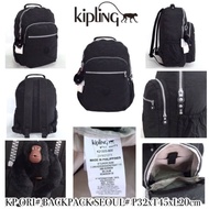 Tas Ransel Kipling Seoul Original Backpack Hitam Motif Besar Laptop