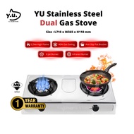 YU Cookware Dual Gas Stove Stainless Steel Infrared Burner / 8 Jet Head Nozzle LPG Cooktop / Dapur G