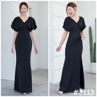 [LUXURY707] VO3113 : เดรสทรงสุภาพ คอวี เปิด/ปิดบ่า