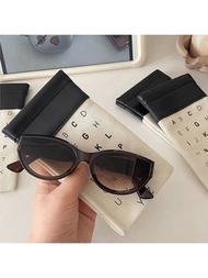 新款字母眼鏡袋，彈性帆布拼接眼鏡收納袋，適用於讀書眼鏡、太陽眼鏡，便攜式學生眼鏡袋