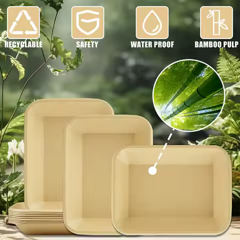 50/100pack Bamboo Pulp Paper Food Trays Oil-proof Disposable Serving Trays for French Fries Nachos S