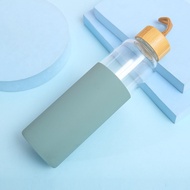 JIYAN2866 Leak-proof Lid Glass Water Bottle Silicone Sleeve 500ml Sports Water Cup Fitness Enthusias