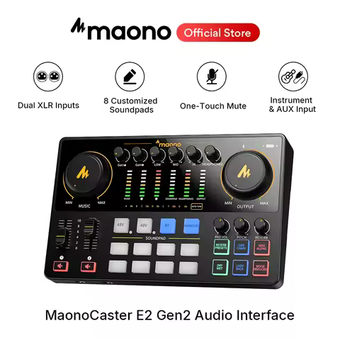 MaonoCaster E2 Gen2 Audio Interface Mixer with Dual XLR Input for Dual Podcast Live Streaming Gaming