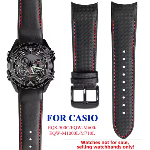 For Casio EDIFICE series leather watchband for EQS-500C/EQW-M600/EQW-M1000L/M710L Carbon Fiber patte