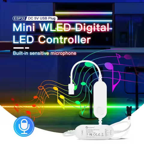 GLEDOPTO WLED ESP32 Mini LED Strip Controller RGB IC Digital With Mic Music Sound Mode DC5V USB Dyna