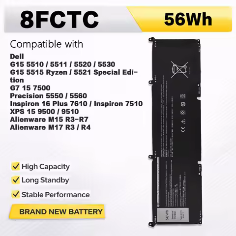 PowerHub 8FCTC 56Wh Laptop Battery For Dell G15 5510 5511 5515 5520 5521 5530 XPS 15 9500 G7 15 7500