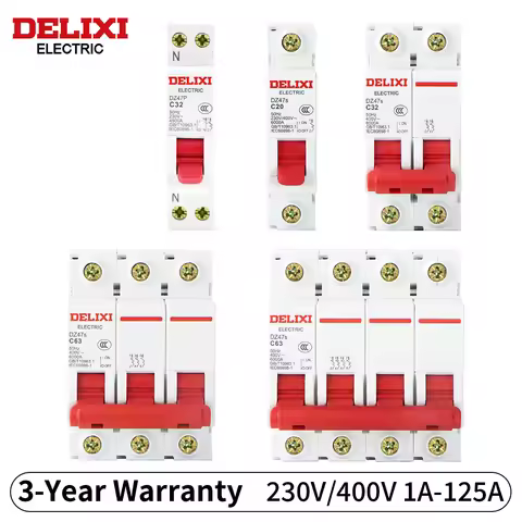 DELIXI AC MCB Circuit Breaker DZ47s 1P 2P 3P 4P 6A-125A 230/400V C Curve 6KA Overload Protection Swi