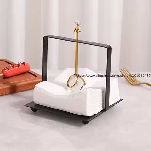 Creative Luxury Hotel Restaurant Metal Square Tissue Holder Western Restaurant Bar Tabletop Standing