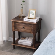 ST-🚢Nordic Ikea American Bedside Table Solid Wood Retro French Style Distressed Bedroom Storage Bedside Cabinet Simple S