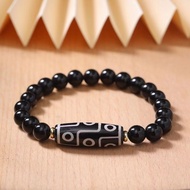 Nine-Eyed Dzi Bracelet Black Agate Bracelet Crystal Jewelry Nine-Eyed Dzi Beads Black Agate Bracelet
