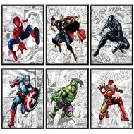 Disney Avengers Superhero Marvel Poster Figure Spiderman Hulk Canvas Painting Art Mural Wall Print Picture Home Kids Room Decor F7QF