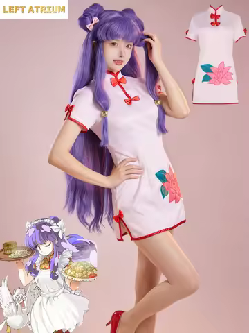 Anime Ranma ½ Shampoo Cosplay Costume Wig Apron Dress Chinese Style Chi-Pao Set Women Cos Convention