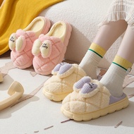 Ready Stock Ladies Home Furry Slippers Bowknot Household Warm Cotton Shoes Furry Confinement Shoes L