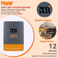 PowMr MPPT 60A Solar Charger Controller 12V 24V 36V 48V With Blacklight LCD Regulator Max PV Input 1