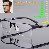 -50 ~-600 แว่นสายตาสั้นชายกรอบโลหะย้อนยุคสแควร์Hyperopiaแว่นตาชาย
