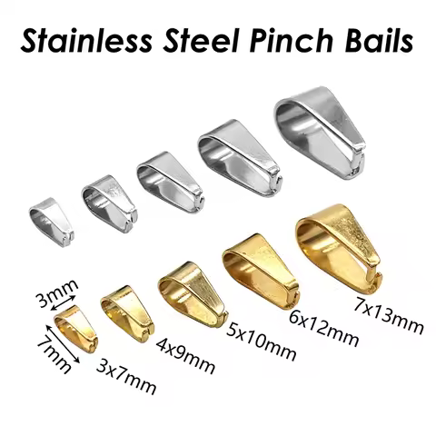 50 X Stainless Steel Pinch Bails for Jewelry Making Silver Gold Pinch Bails for Pendants Necklace Cl