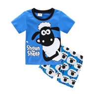 Shaun The Sheep ชุดนอนผ้าฝ้าย100% เด็กผู้ชาย,ทารกเด็กผู้หญิงเสื้อยืดและกางเกงขาสั้นใส่อยู่บ้าน2-7Y 2